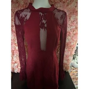Free People Berry Tie Up Mini Large Lace Dress NWT